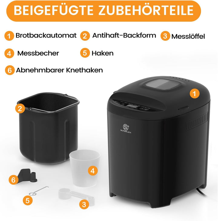 Brotbackautomat 550W Bread Maker Machine Brotbackautomaten mit 11 Programme 2 Grössen 700g 900g LCD