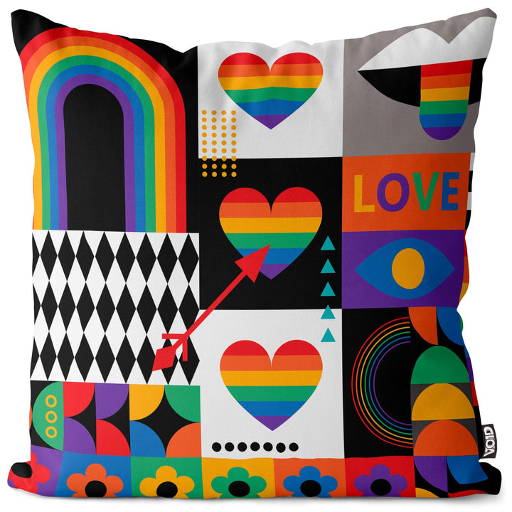 VOID Regenbogen Herz Pride Kissenbezug Kissenhülle Polyester wasserfest Outdoor Indoor, Kissen Gröss