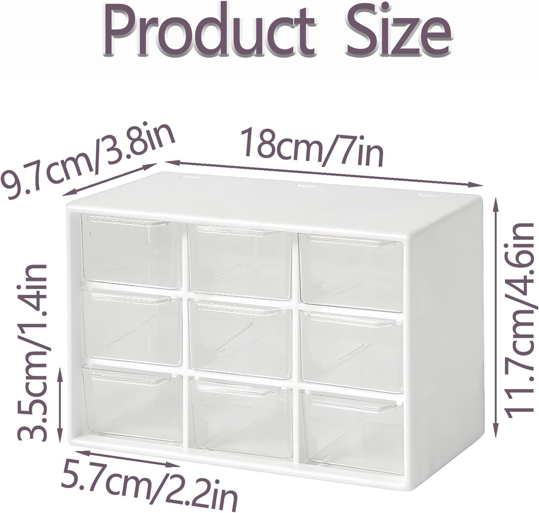 2 Stück Bastelbox Aufbewahrung mit 9 Schubladen, Mini Desktop Schublade Organizer, Stapelbar Desktop