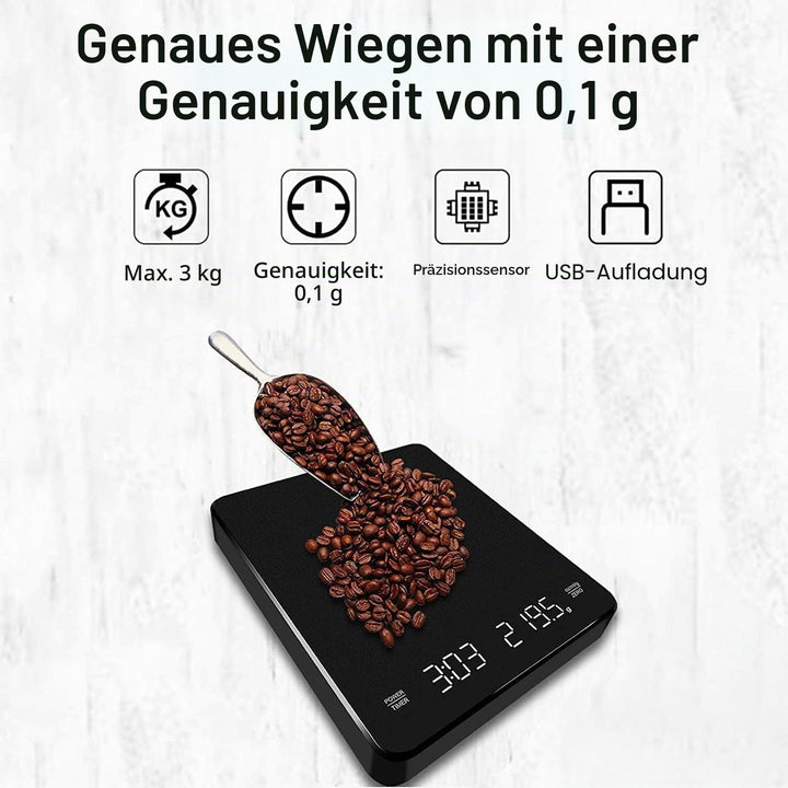 OBEST Kaffeewaage mit Timer, Mini Elektronische Waage 3 kg/1 g | Multifunktion Digitale Küchenwaage,