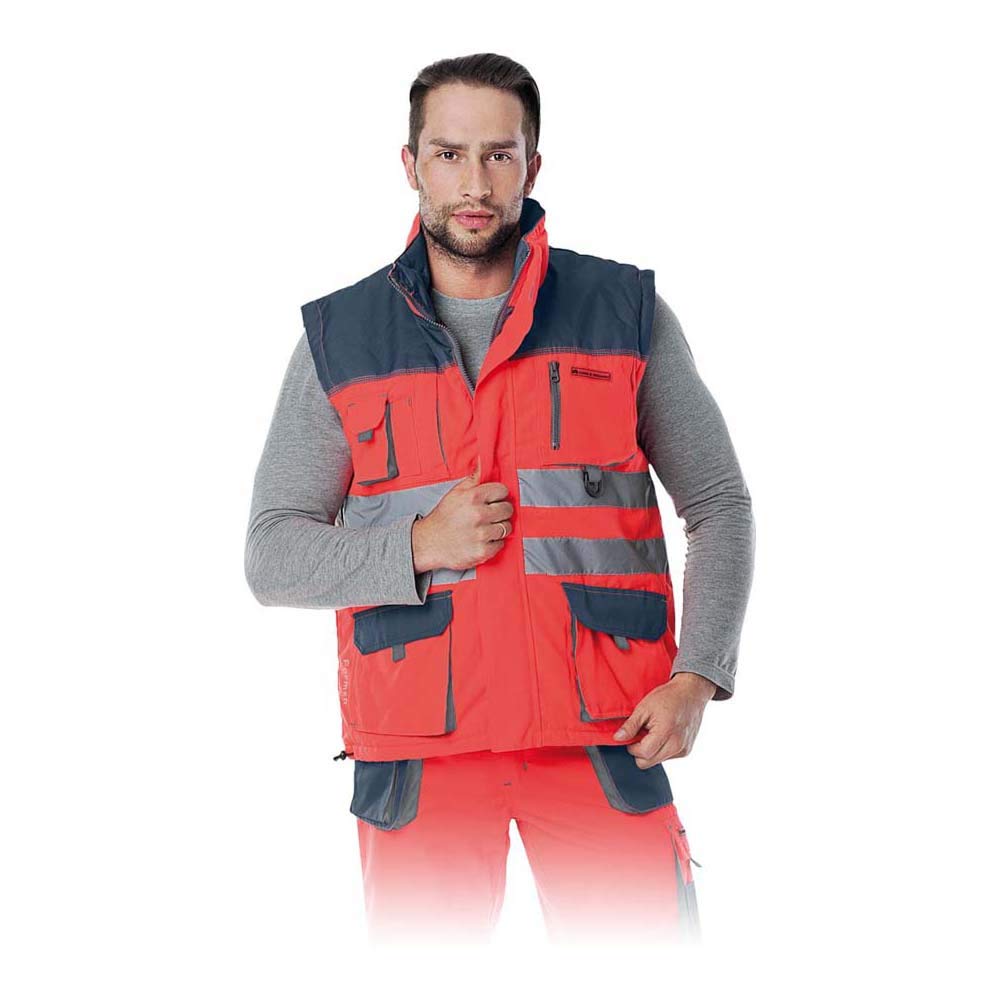 Warnweste Warnschutz Pilotenweste Arbeitsweste Warnschutzweste (LH-FMNX-V-ORANGE), XL Rot-Dunkelblau