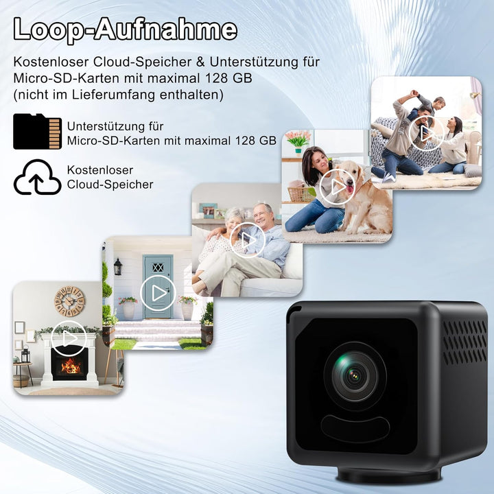 4K Mini Kamera, WiFi Überwachungskamera Innen, Überwachungskamera Minikamera Mit Handy Übertragung,