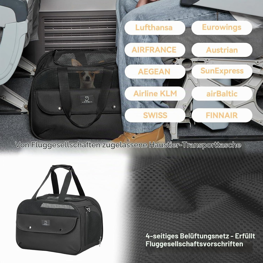 A 4 PET Transportbox Katze, Hundetasche Flugzeug für Kabine/Auto, Leicht Hunde Flugtasche mit Sicher