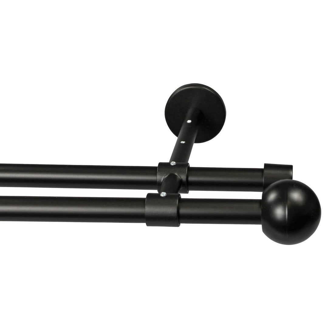 Garesa Gardinenstange Bolti Ø 16mm, 2-läufig, Schwarz I Stabile Vorhangstange ohne Ringe I Mit Endkn