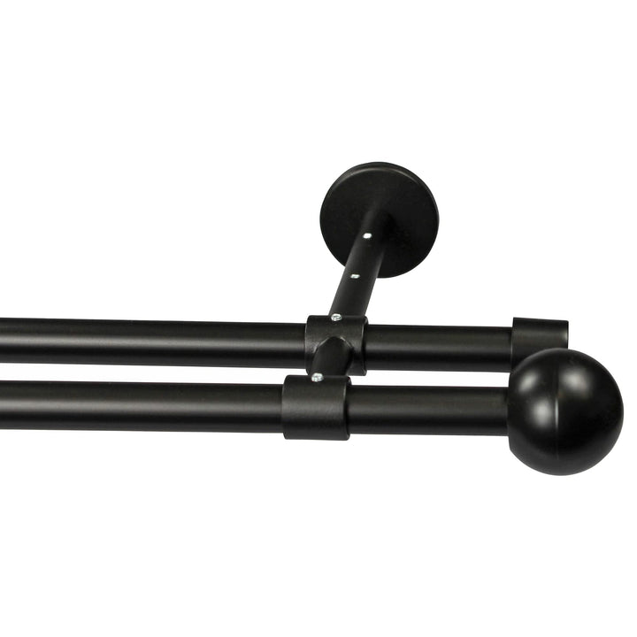 Garesa Gardinenstange Bolti Ø 16mm, 2-läufig, Schwarz I Stabile Vorhangstange ohne Ringe I Mit Endkn