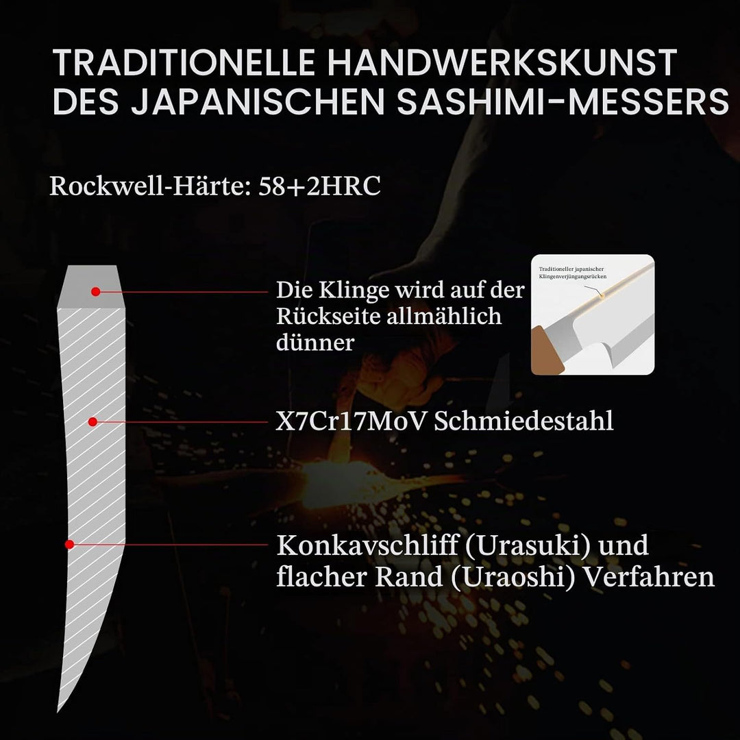 HEZHEN 300mm Sashimi Messer, Geschmiedeter Stahl Sushi Yanagiba Messer, Holzgriff Messerkoffer, 300m