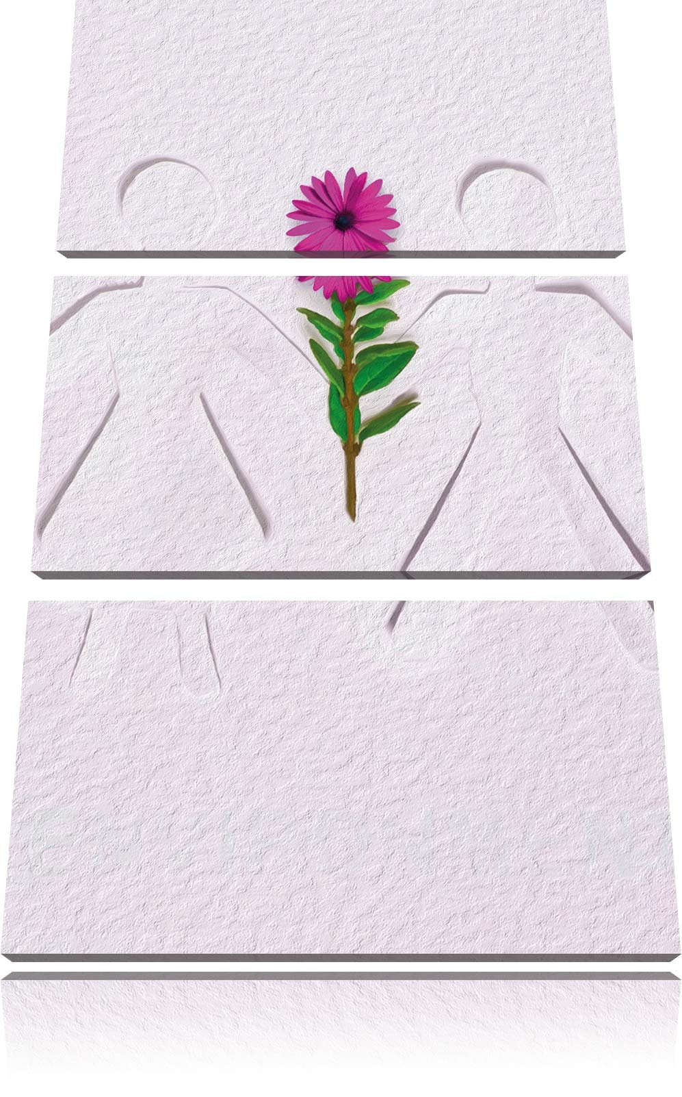 Pixxprint Strichmännchen mit Blume schwarz/weiss 3-Teiler Leinwandbild 120x80 Bild auf Leinwand