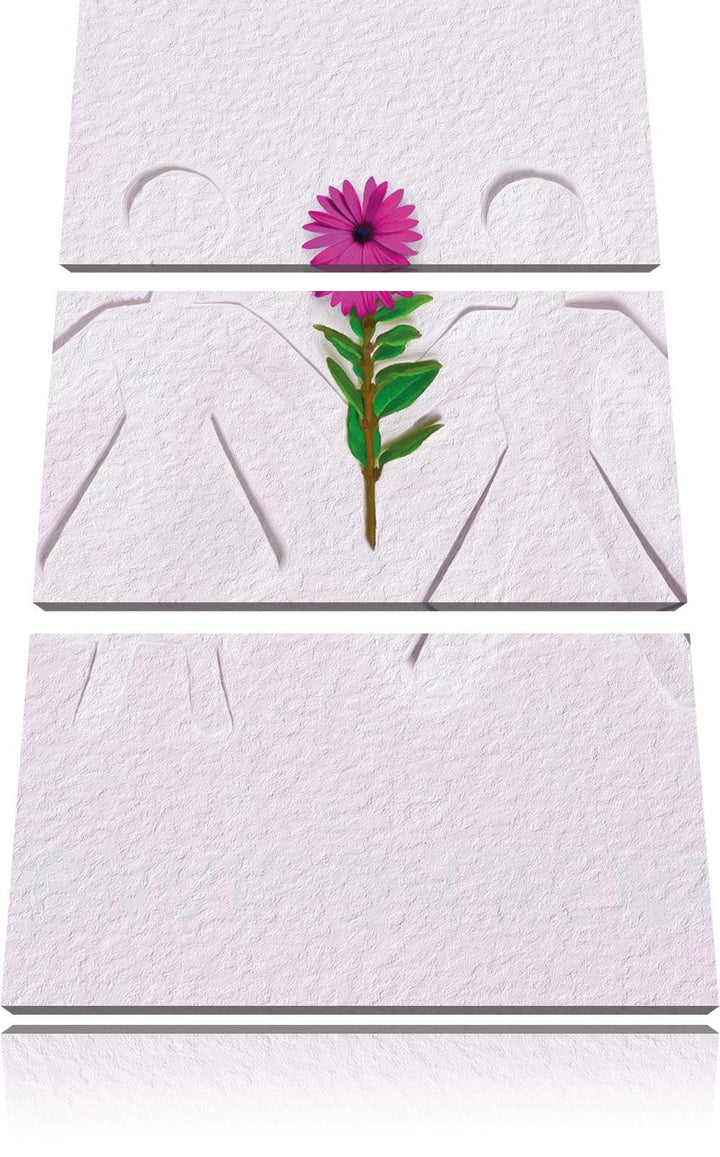 Pixxprint Strichmännchen mit Blume schwarz/weiss 3-Teiler Leinwandbild 120x80 Bild auf Leinwand