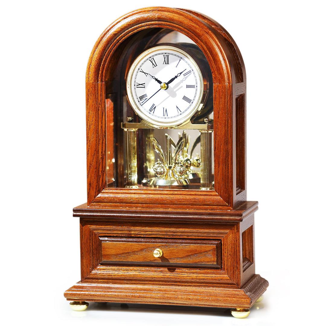 Holz Tischuhr Jubiläumsuhr, Antike Regaluhren, Retro Kaminuhr mit Drehpendel, Schreibtisch Standuhr