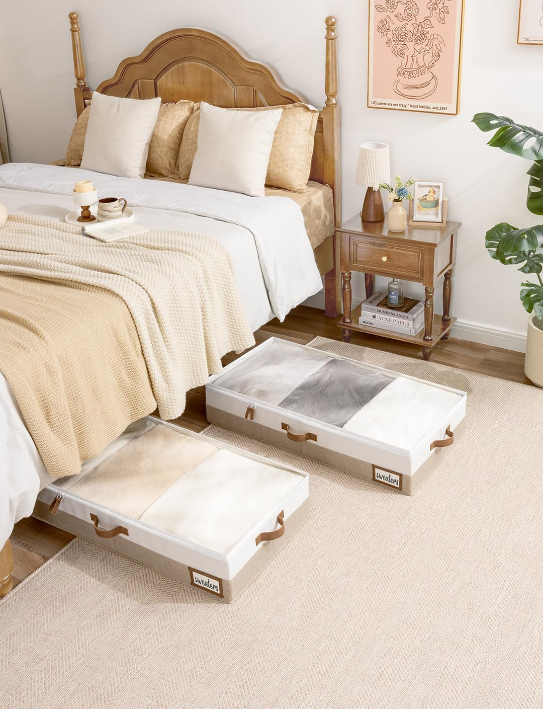 StorageWorks Unterbett Aufbewahrung, grosse Unterbett Aufbewahrungsbox mit Deckel Stoff, faltbare Un