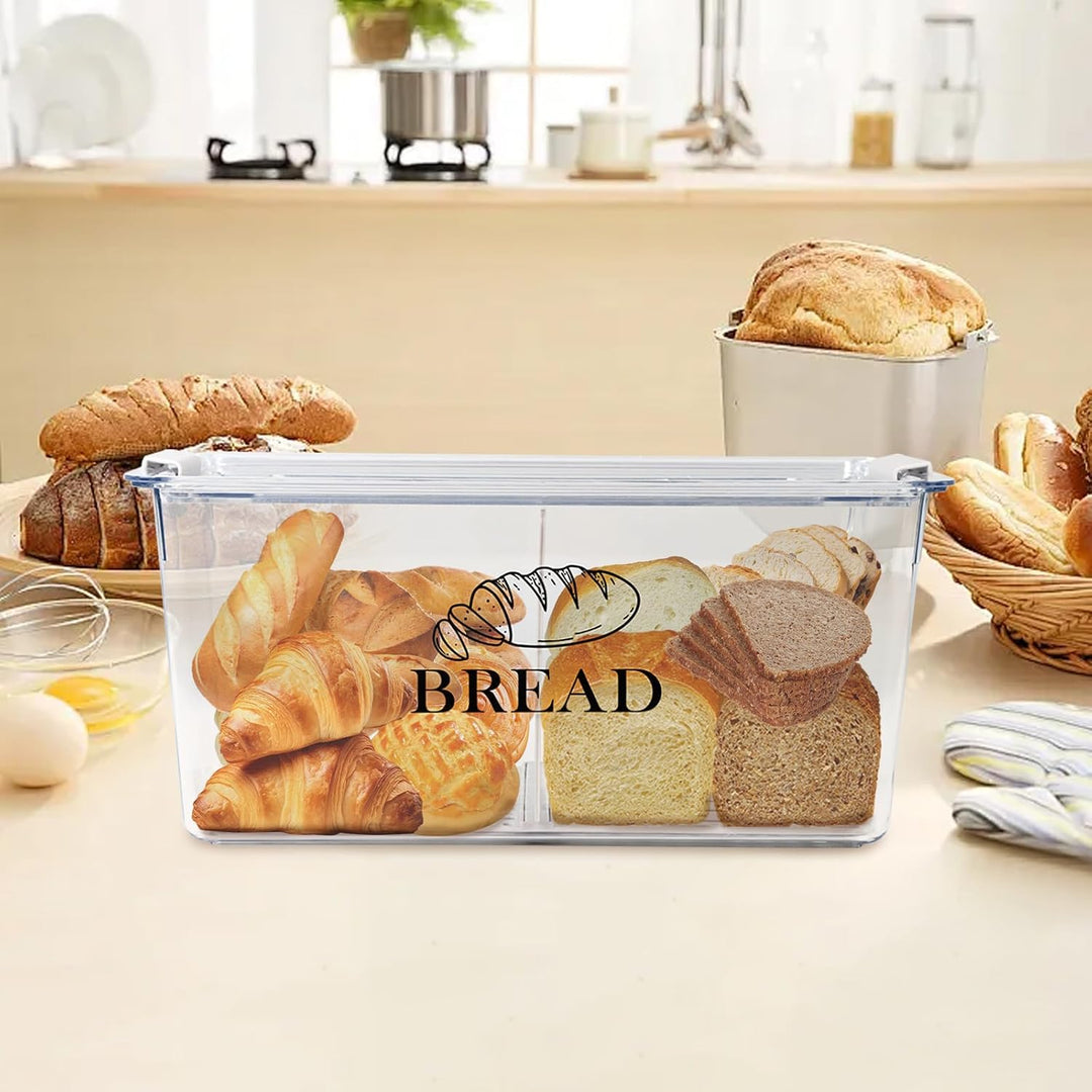 Brotkasten PET Transparent mit Trennwand, Deckel – stapelbare Brotbox mit Clipverschluss als praktis