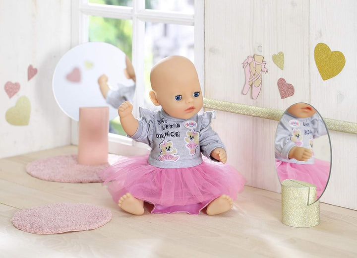 BABY Born Zapf Creation 830567 Little Kleider rosa 36 cm - rosa Puppenkleid mit Tüll-Rock und grauem
