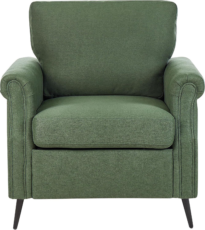Moderner Retro-Sessel aus Stoff grün mit Metallbeinen schwarz Vietas