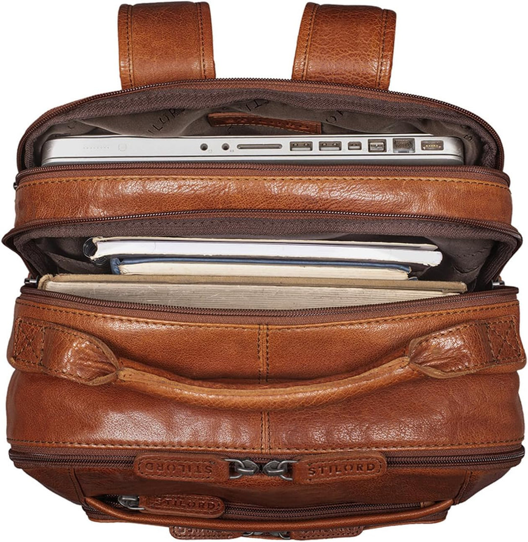 STILORD XL Herren-Businessrucksack aus Leder braun - 15-17 Zoll grosser Arbeitsrucksack - Männer Lap