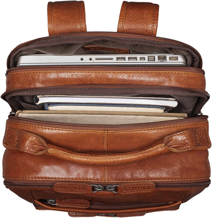 STILORD XL Herren-Businessrucksack aus Leder braun - 15-17 Zoll grosser Arbeitsrucksack - Männer Lap