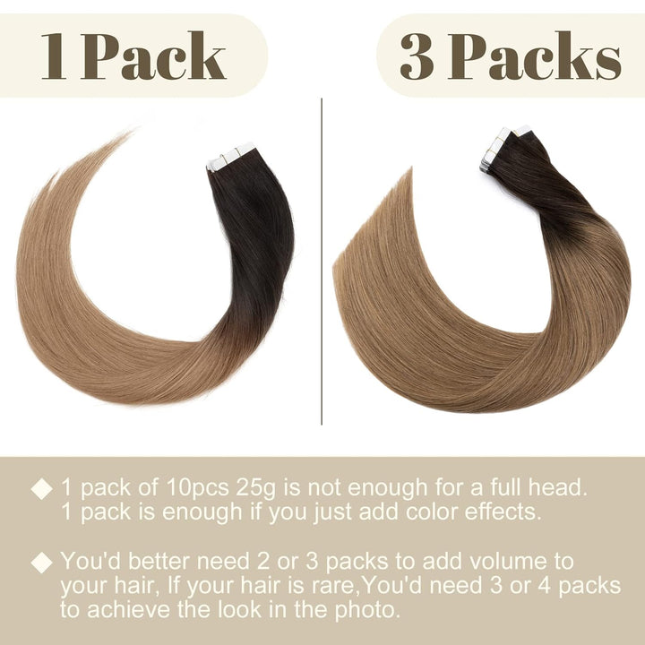 SEGO Haarverlängerung Tape Extensions Echthaar Klebeband 10 PCS 25g Haarteile 7A Glatt 100% Remy Hum