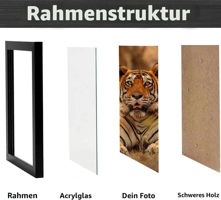 Estancia Schwarzer Holz Bilderrahmen 50x70 cm mit Bruchsicheres Acrylglas | Moderner Portraitrahmen