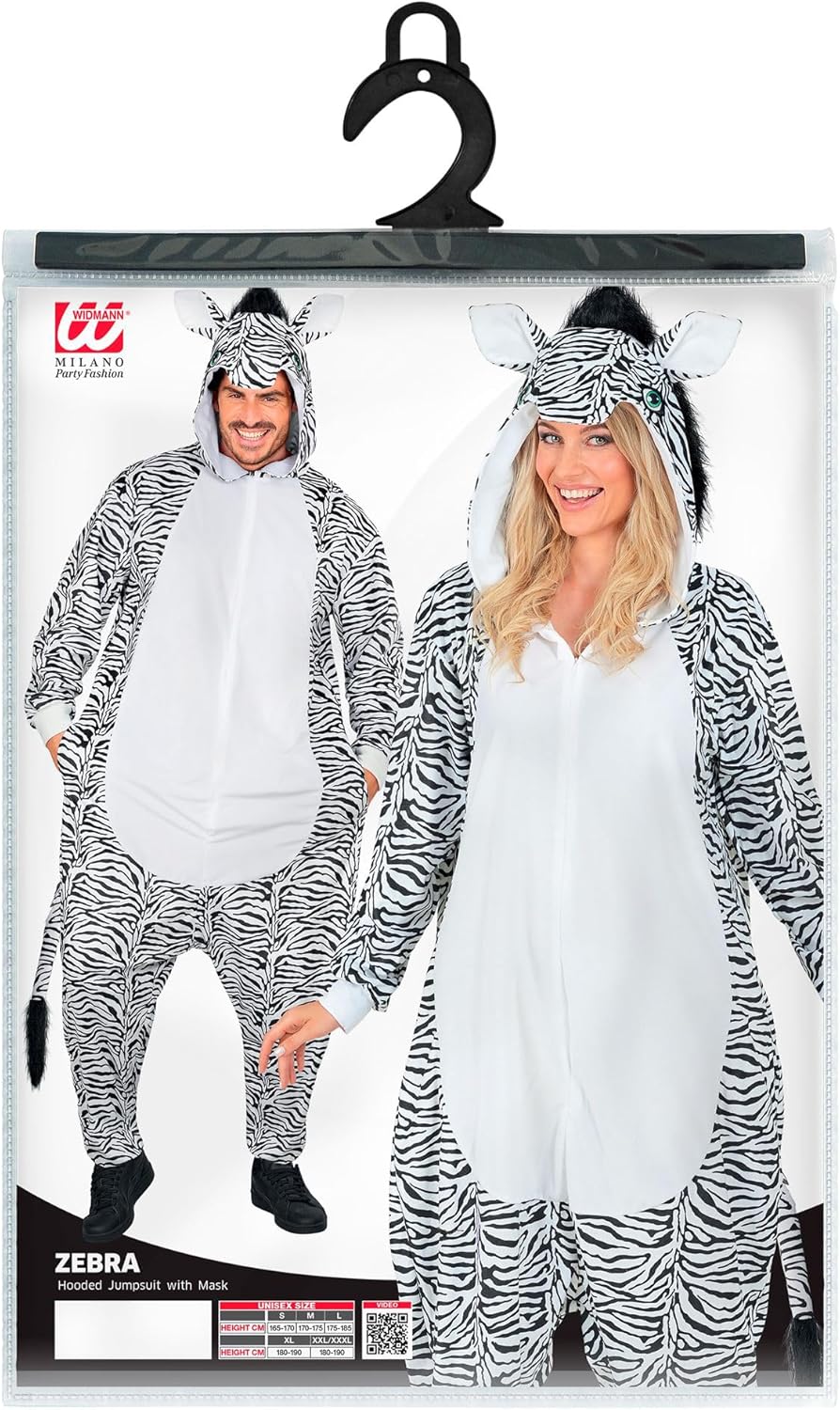 W WIDMANN MILANO Party Fashion - Tier Overall für Erwachsene, weicher Plüsch Jumpsuit mit Kapuze, Ti