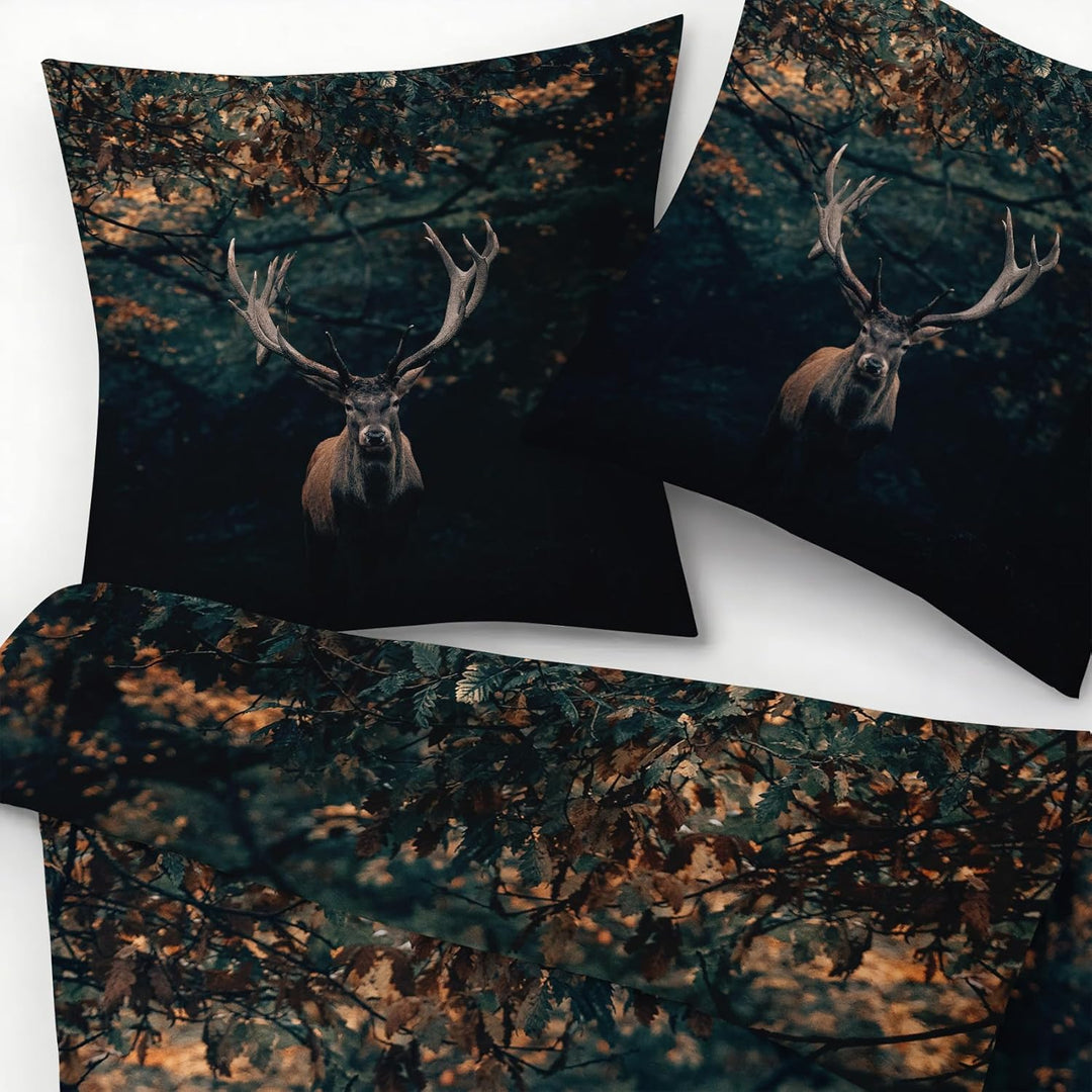 GEDAEUBA Sommer Bettwäsche 140x200 Hirsch - Waldtiere Bettbezug 140x200 2er Set, Wendebettwäsche und