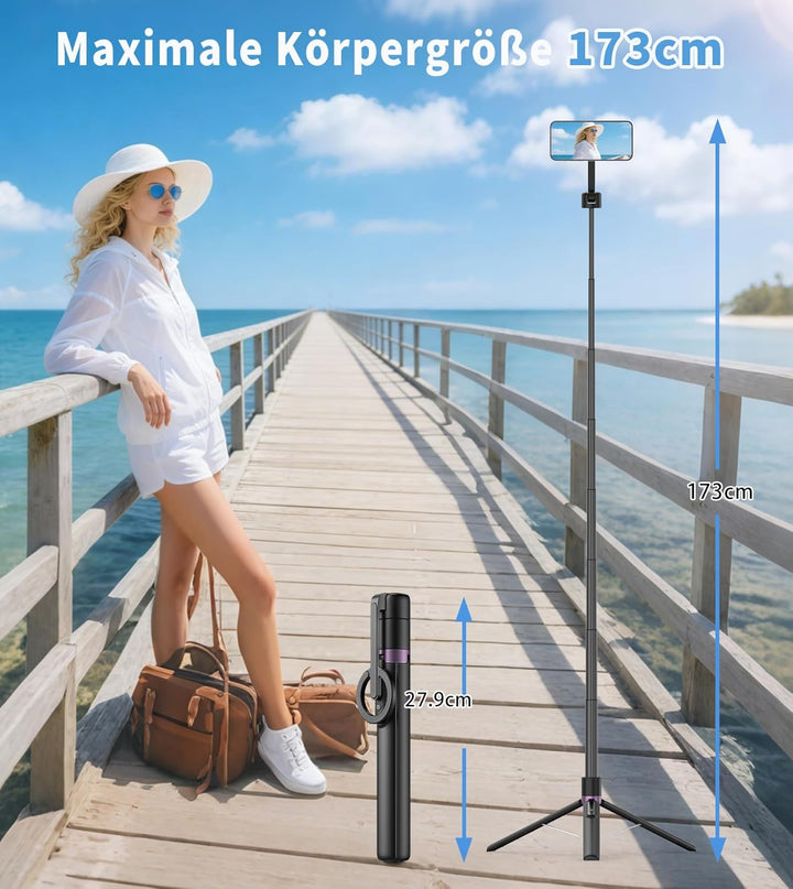 TONEOF 173cm Magnetisches Selfie Stick Stativ, Stark Magnetischer Aluminium Halter für Magsafe, 360°
