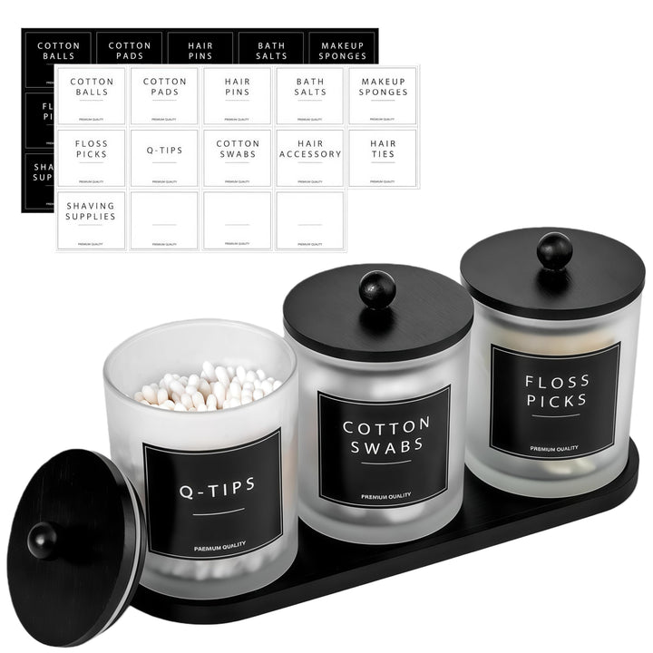 Glas Wattestäbchen Behälter, Schminktisch Badezimmer Organizer Set mit Tablett, Wattepadspender Make
