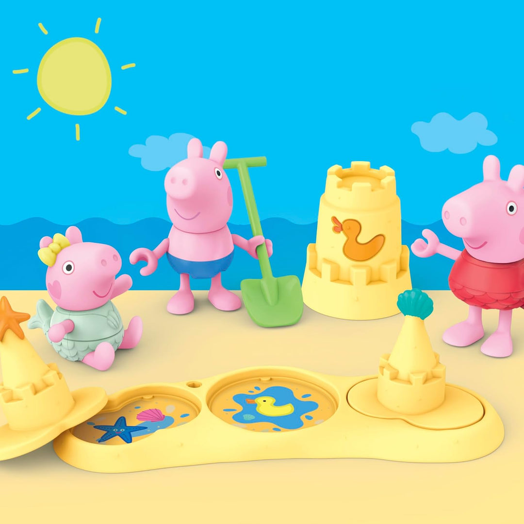 Peppa Pig Geschwister am Strand Spielset mit 3 Figuren und 5 Accessoires, inklusive Baby Evie, Vorsc