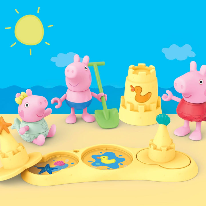 Peppa Pig Geschwister am Strand Spielset mit 3 Figuren und 5 Accessoires, inklusive Baby Evie, Vorsc