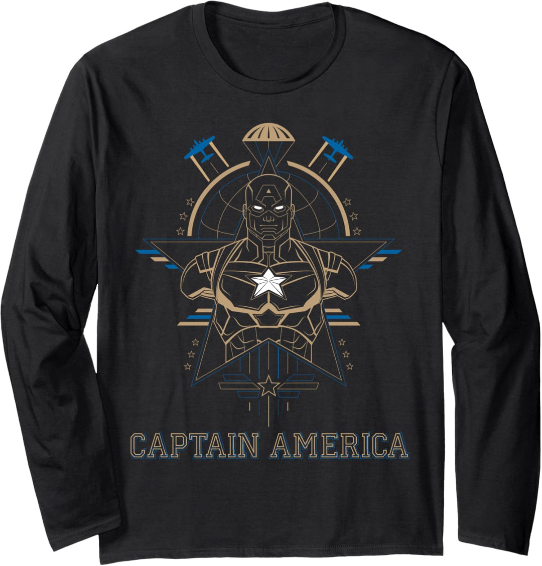 Marvel Captain America Outline Portrait Langarmshirt