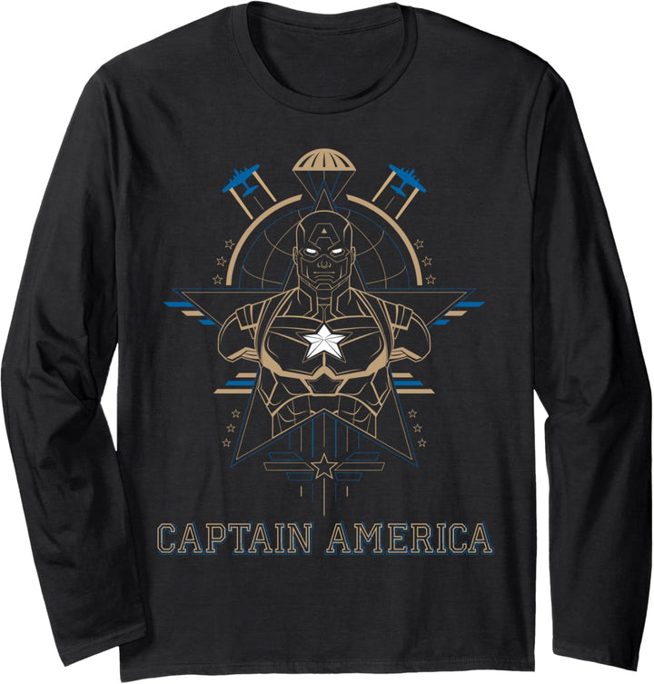 Marvel Captain America Outline Portrait Langarmshirt