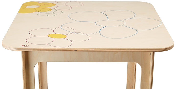 Dida - Quadratischer Holztisch für Kinder, Blumen-Design, Ideal für Kinderzimmer und Schulen, Perfek