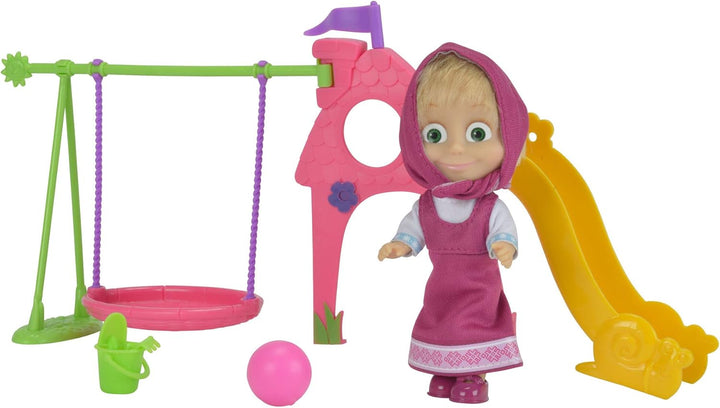 Simba 109301816 - Mascha und der Bär Mascha Puppe mit Spielplatz, Spielplatz