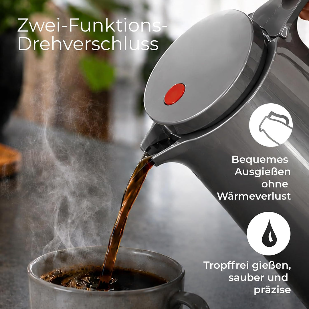 ROTPUNKT Isolierkanne 1L - Premium Kaffekanne Made in Germany I Hält bis zu 24 Std heiss I Warmhalte