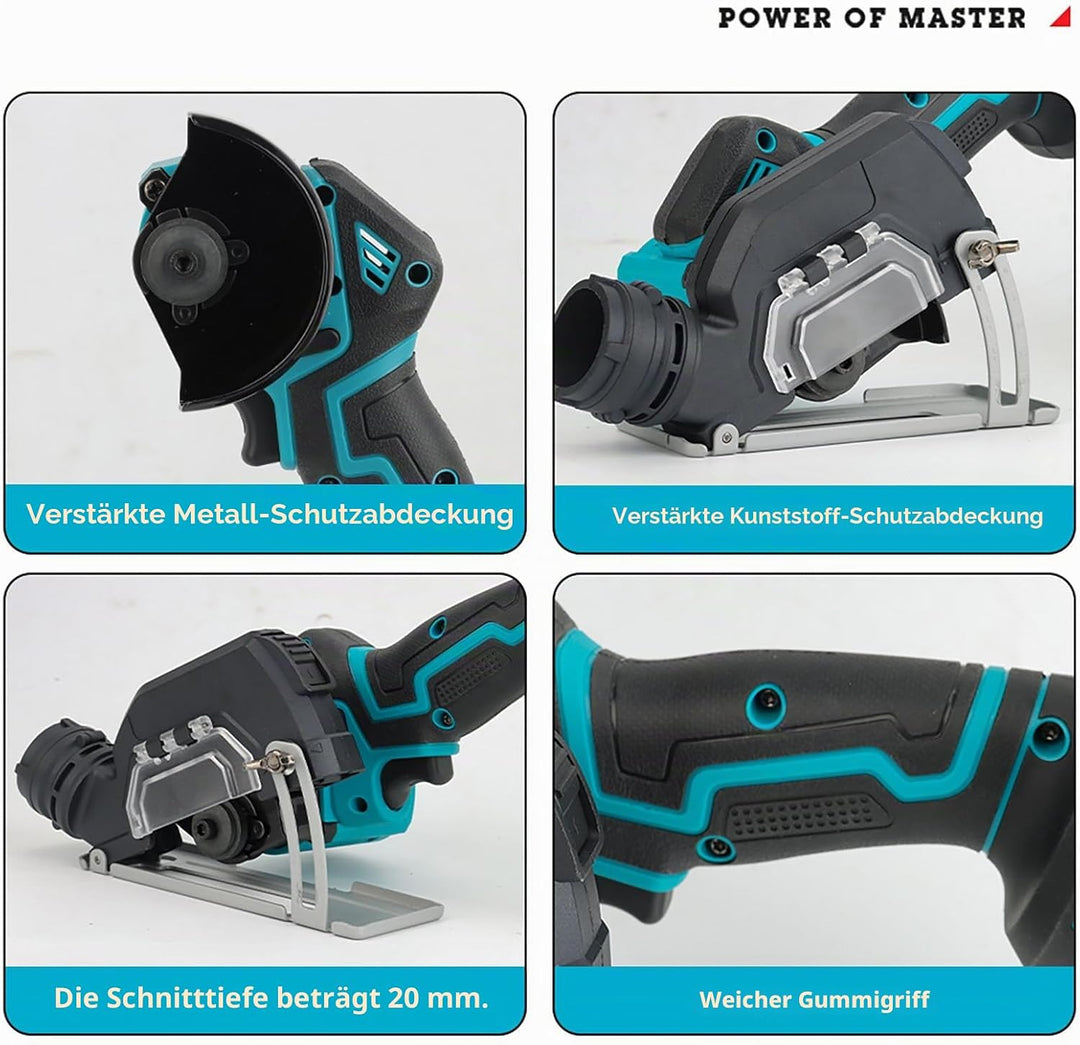 Mini Akku Winkelschleifer, Bürstenloser Winkelschleifer Klein mit 2 x 3000-mAh-Akkus, 7 Trennscheibe