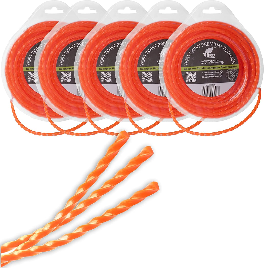 YERD Twist Motorsense Nylon Profi Mähfaden, 360° gedreht 4-Kant Trimmer-Faden, leise, effizient und