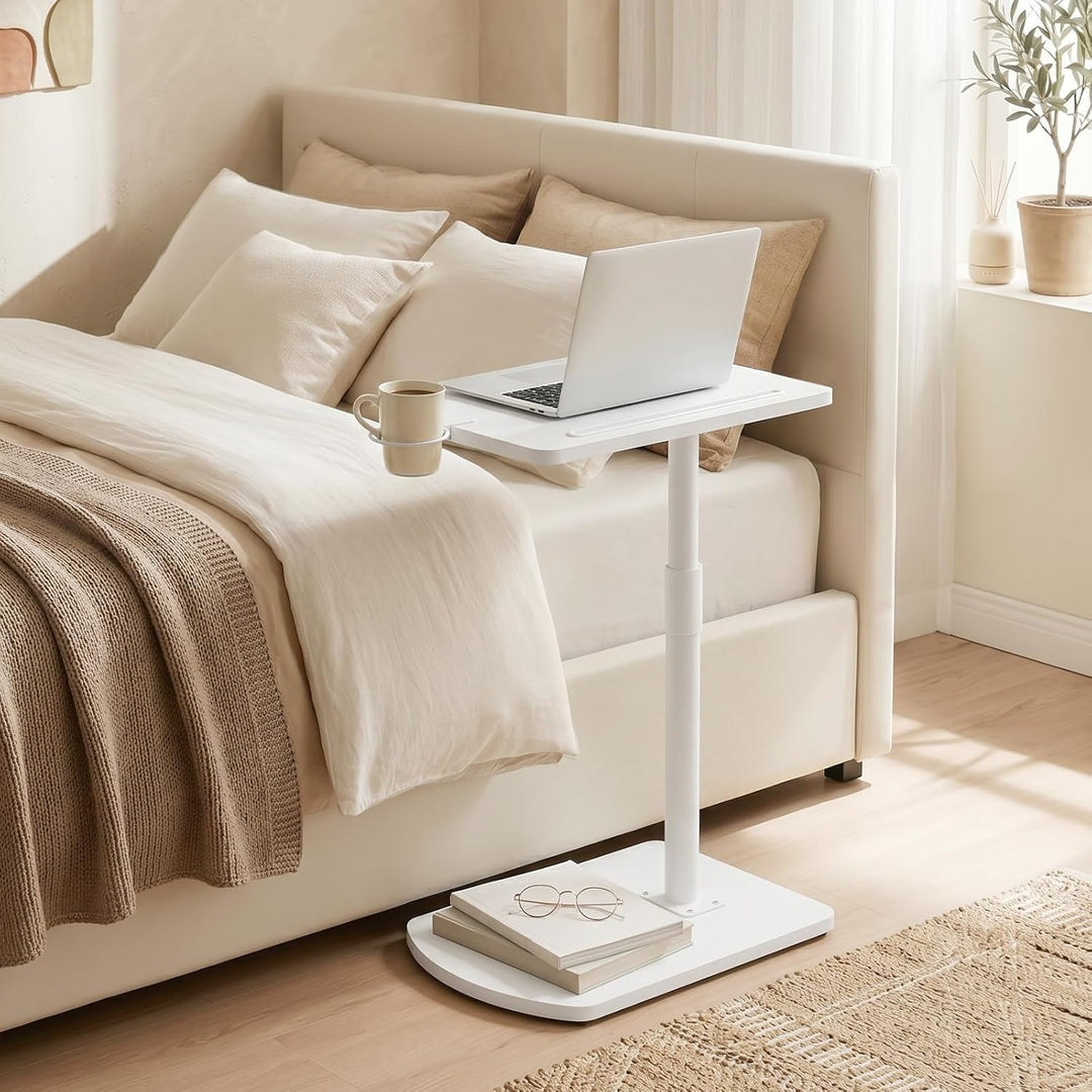 HOOBRO C-Form Beistelltisch Höhenverstellbar von 45,5-78 cm, 360° drehbarer Sofatisch mit Getränkeha
