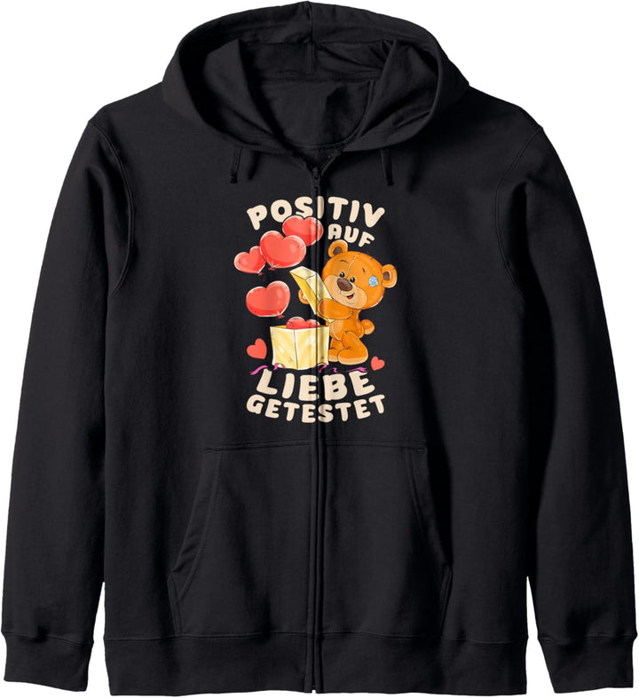 Valentinstag Spruch, putziger Teddybär mit Herzluftballons Kapuzenjacke