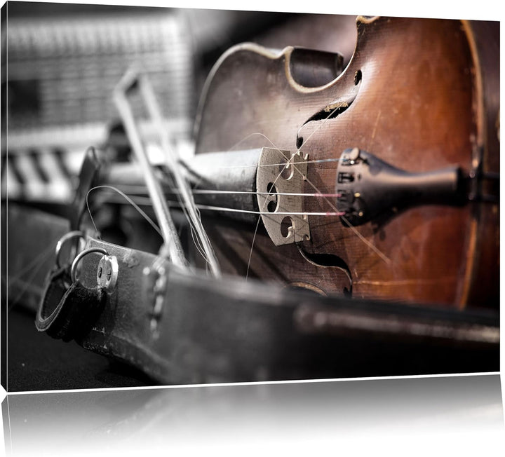 Alte Violine Schwarz/Weiss, Format: 100x70 auf Leinwand, XXL riesige Bilder fertig gerahmt mit Keilr