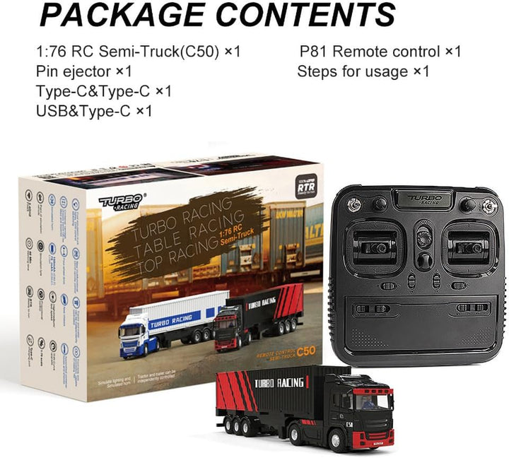 FLYCOLOR Turbo Racing 1:76 C50 RTR Traktor Fernbedienung LKW Vierradantrieb Simulierte Scheinwerfer