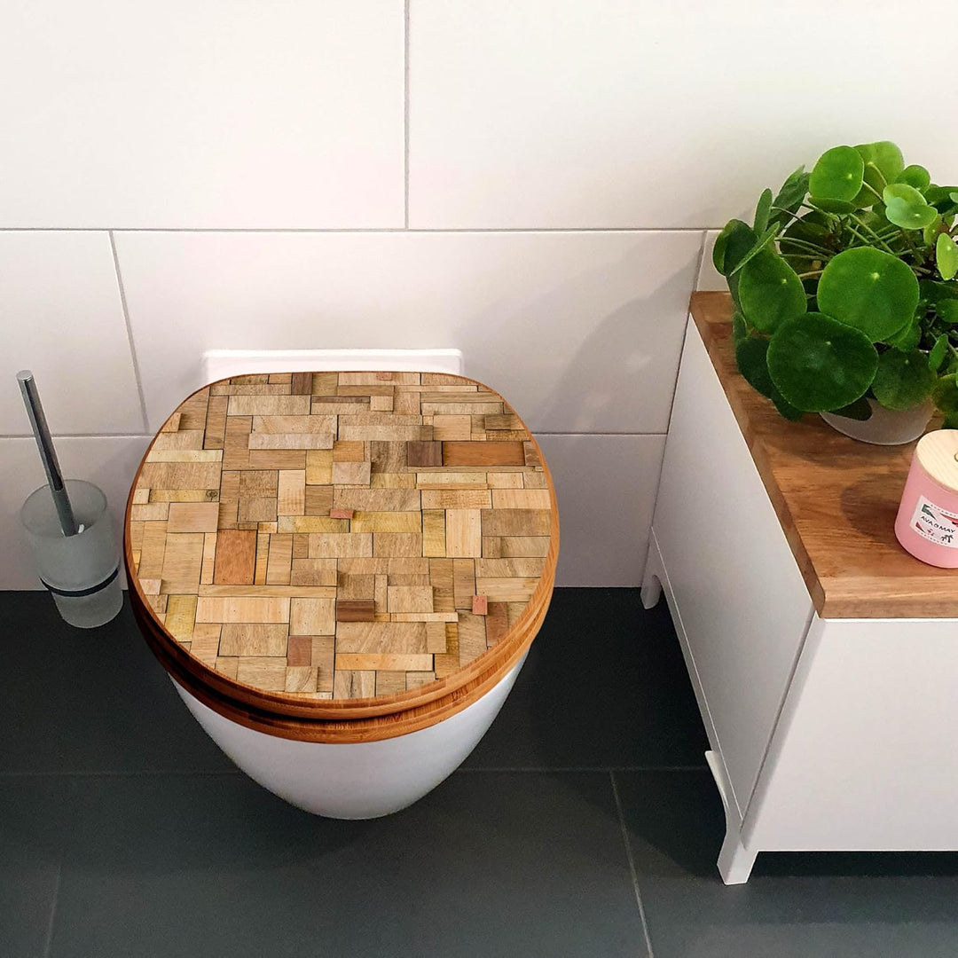 banjado Design WC Sitz Bambus Absenkautomatik 45,8x37,5cm - Toilettendeckel mit Absenkautomatik Holz
