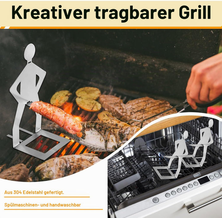 4stk Lustiger BBQ Hotdog Halter, Wurstbräter Ständer in Männerform aus Edelstahl Tragbares Neuartige