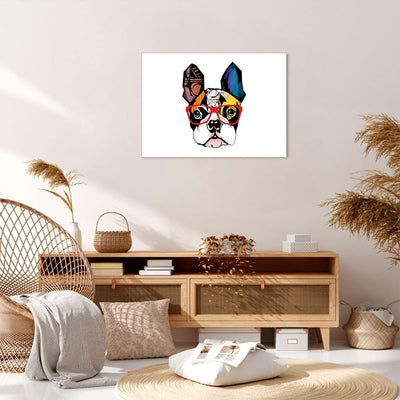 Bilder auf Leinwand Hund Brille Bunt Bulldogge Leinwandbild 70x50cm Wandbilder Dekoration Wohnzimmer