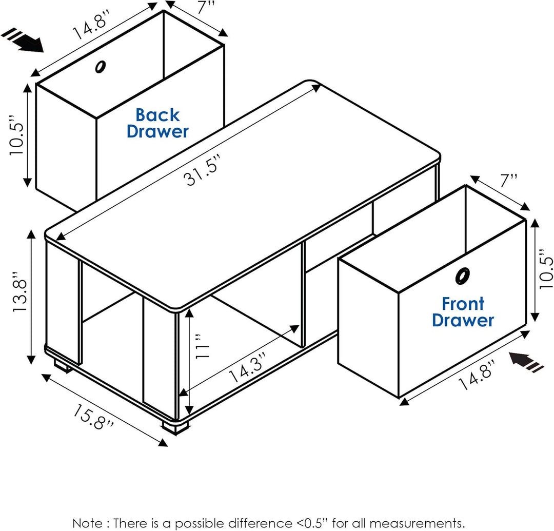 Furinno Basic Home Couchtisch mit Einschub, Holzverbundwerkstoff, PVC-Rohre und Vliesbehälter, Schwa