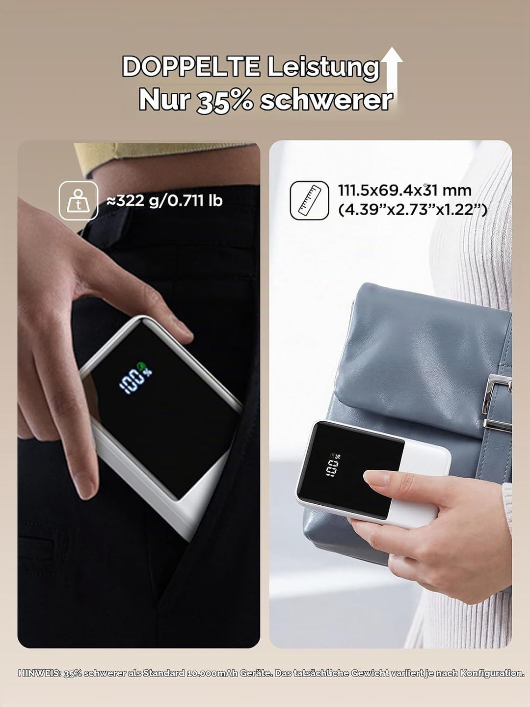 Aioneus 20.000 mAh Powerbank mit integrierten Kabeln, 22,5 W PD Schnellladegerät, tragbares Ladegerä