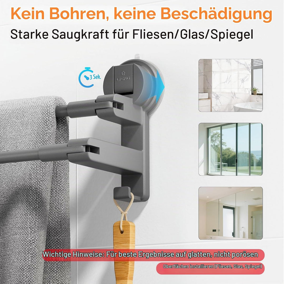 COCASES Handtuchhalter Saugnapf ohne Bohren Bad Handtuchstange Doppelt für Duschwand ohne Kleben Tow