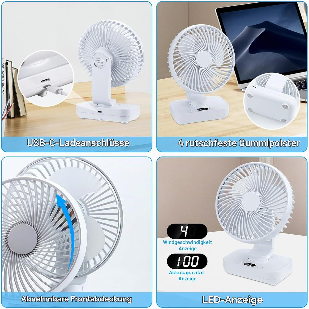USB Tischventilator Oszillierend, Mini Ventilator Sehr Leise mit 4000mAh Batterie, Persönlicher Tisc