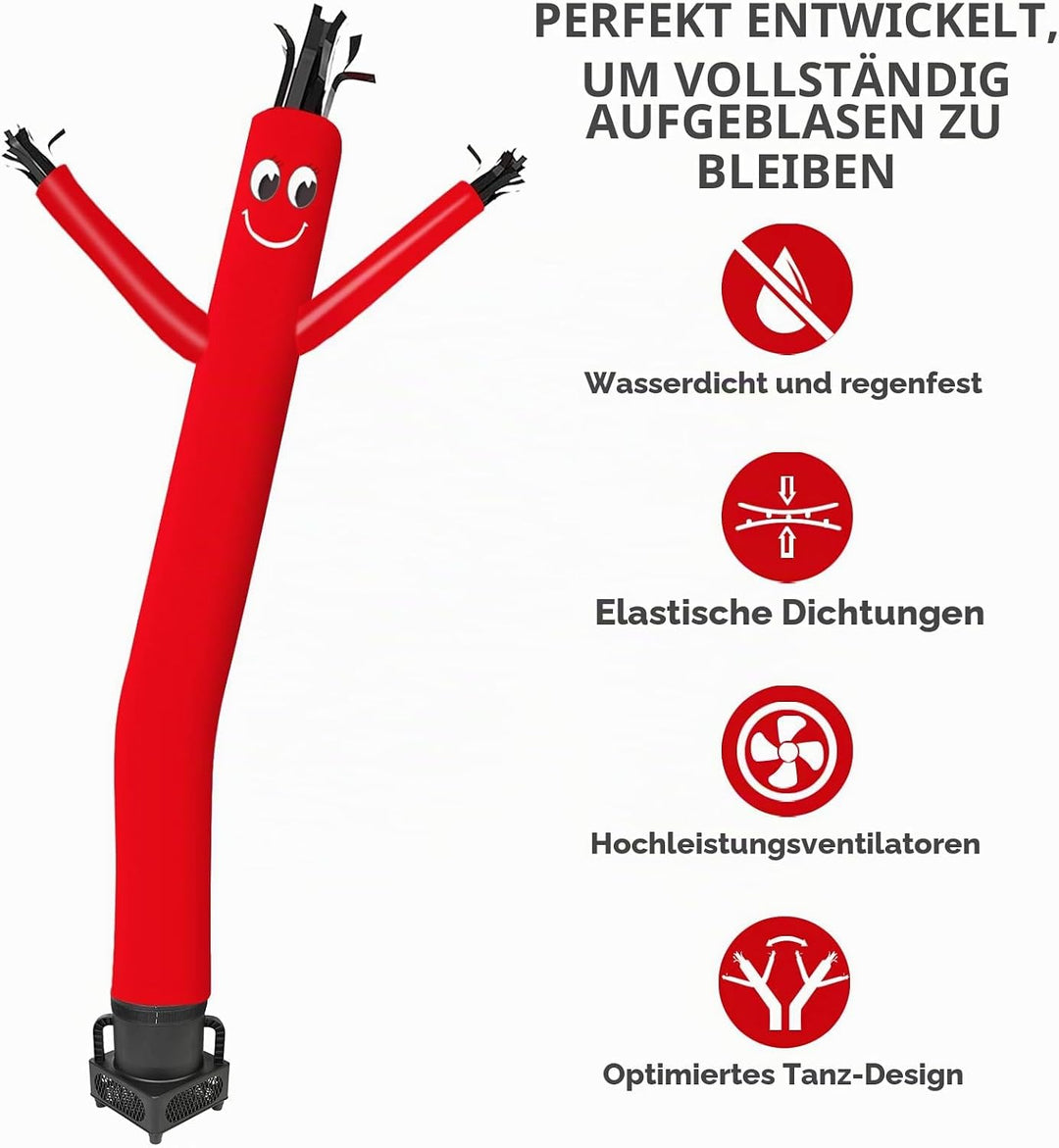 MOUNTO Fliegenpuppe Tänzerin mit 1/3 PS Gebläse, 1,8 m, Rot Rot/Ausflug, einfarbig (Getaway Solids),