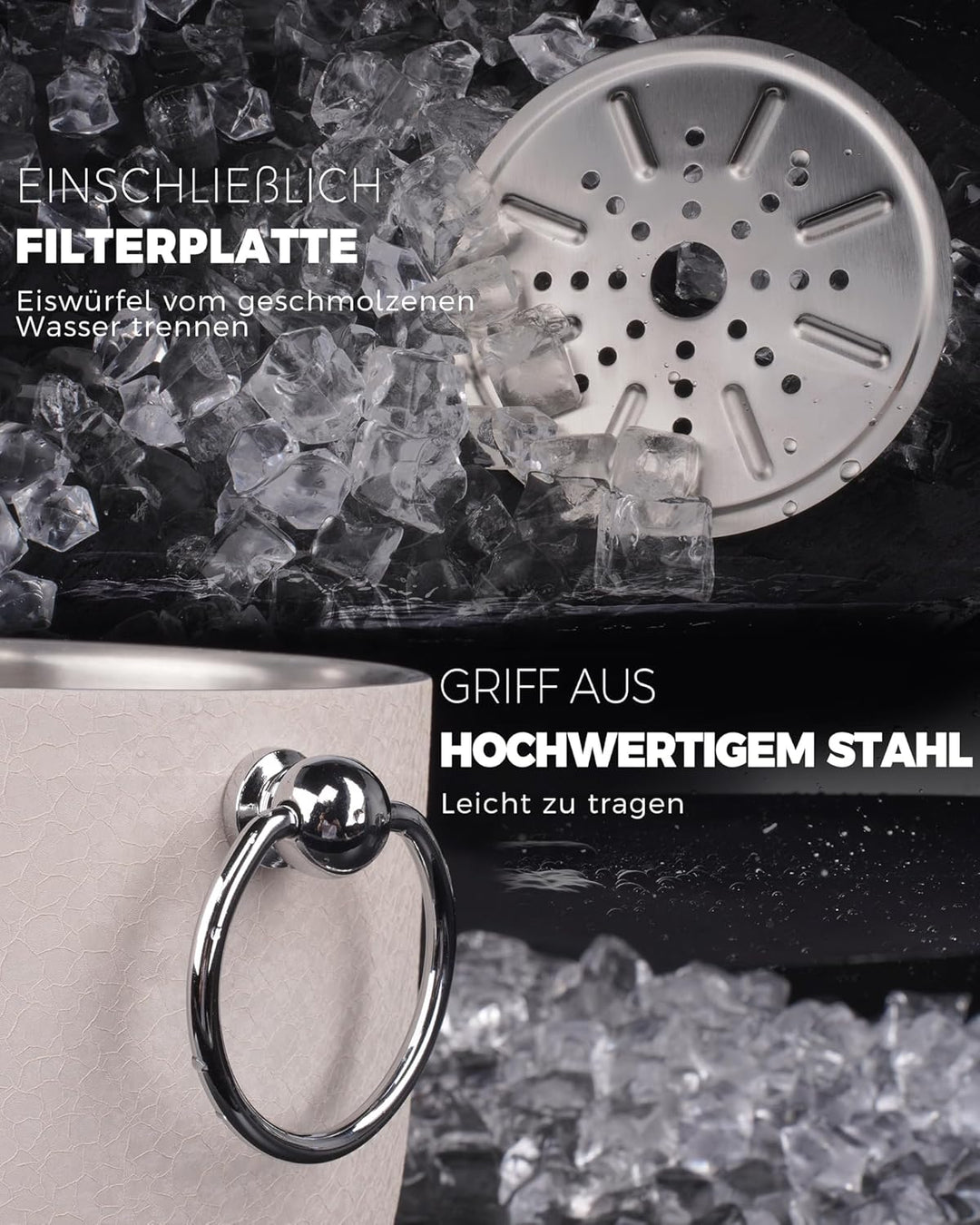 Poliviar Edelstahl Eiswürfelbehälter, 2,5 L Doppelwandiger Eisbehälter, Eiswürfelbehälter mit Deckel