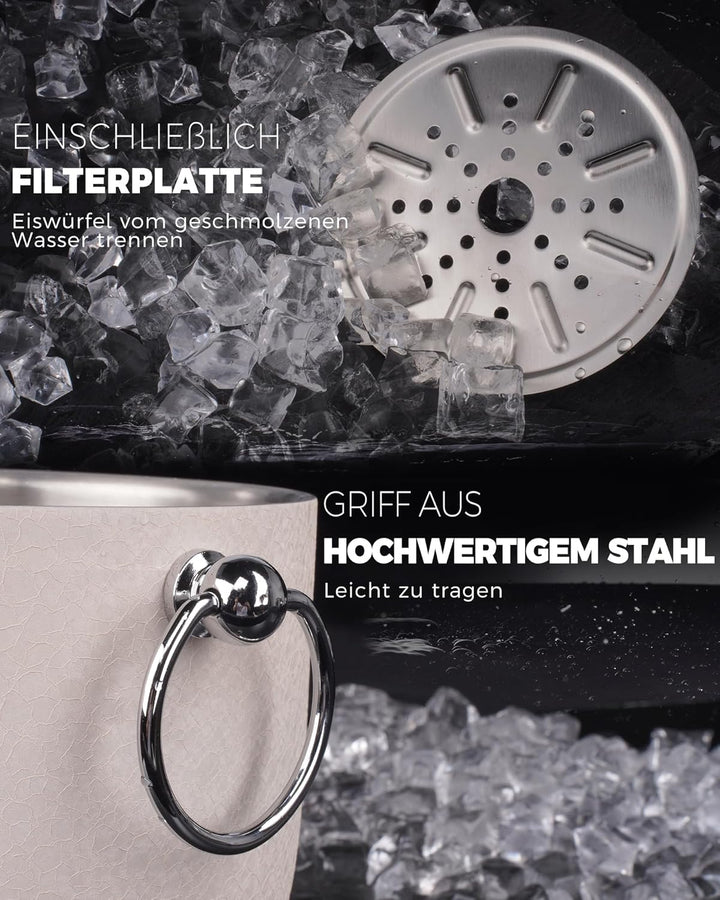 Poliviar Edelstahl Eiswürfelbehälter, 2,5 L Doppelwandiger Eisbehälter, Eiswürfelbehälter mit Deckel