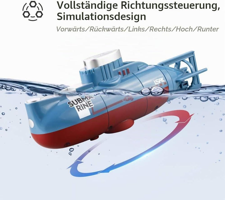 Mini Ferngesteuerte U-Boot Spielzeug, 6 Kanal RC Boote mit LED Leuchten | 2.4GHZ Fernbedienung Tauch