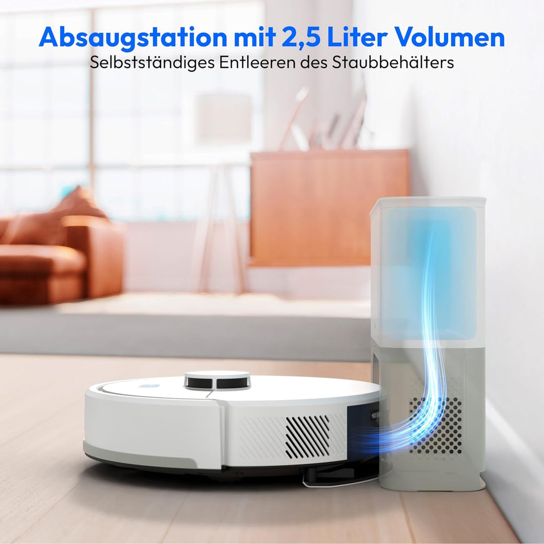 MEDION Saugroboter mit Absaugstation und Wischfunktion X22 SW+ (Lasernavigation, Starke 5000Pa Saugk